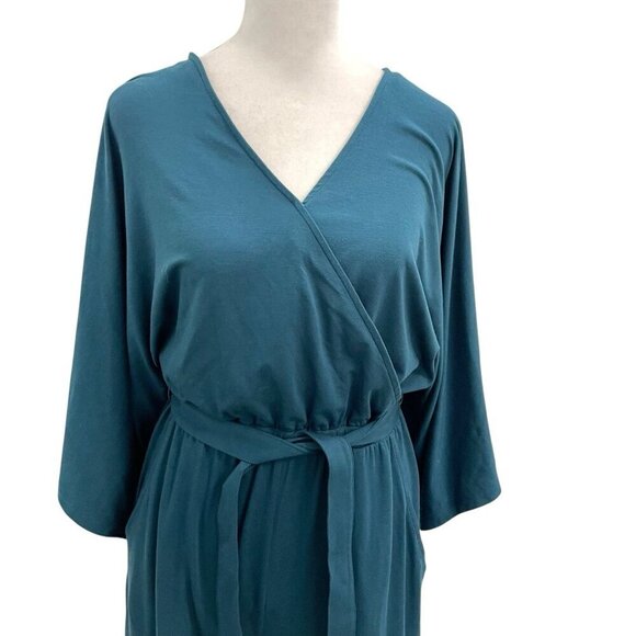 NWT Garnet Hill Kimono Sleeve Jumpsuit Stretch Wide Leg Cropped Teal size XS - Picture 4 of 13